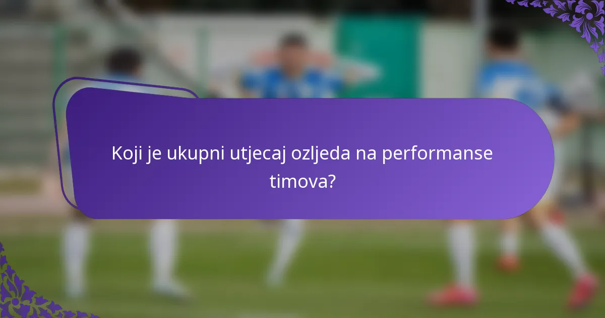 Koji je ukupni utjecaj ozljeda na performanse timova?